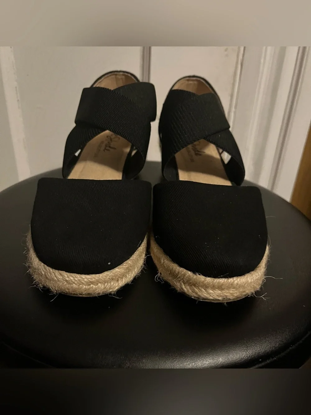 New Life Stride Black Espadrille Wedge Sandals